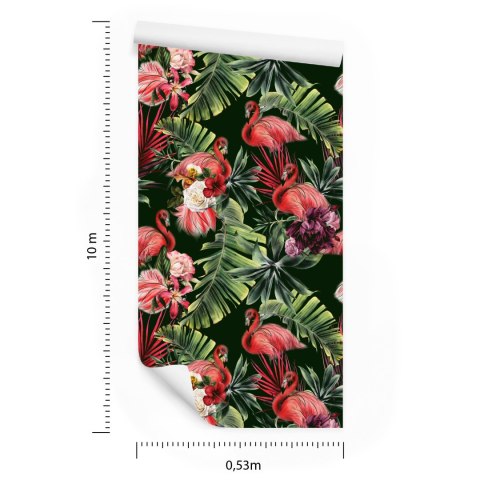 Tapeta Flamingi, Róże, Kwiaty, Zieleń, Do Sypialni