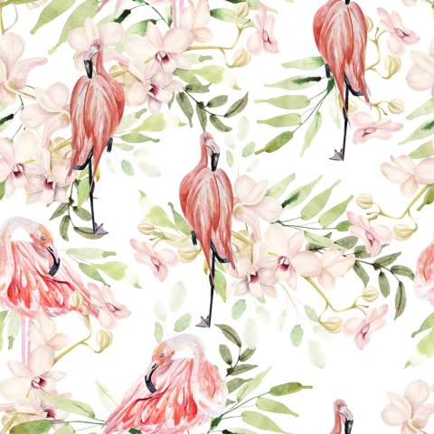 Tapeta Z Flamingami, Kwiaty, Liście, Do Sypialni