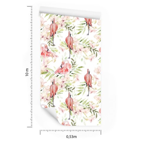 Tapeta Z Flamingami, Kwiaty, Liście, Do Sypialni