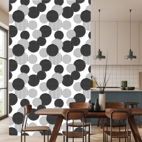 Tapeta Czarno-Białe Duże Paskowane Kropki