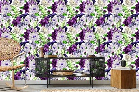 Tapeta Kwiatowy Wzór Piwonie Akwarela