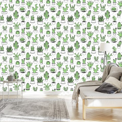 Tapeta Do Sypialni, Kaktusy W Stylu Skandynawskim