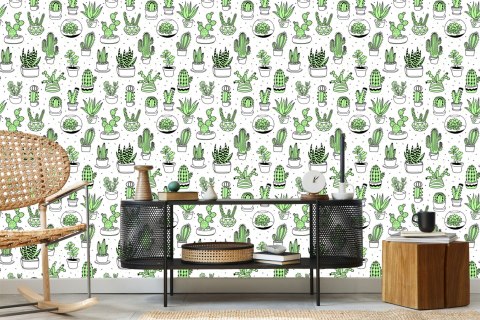 Tapeta Do Sypialni, Kaktusy W Stylu Skandynawskim