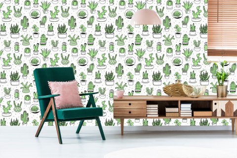 Tapeta Do Sypialni, Kaktusy W Stylu Skandynawskim