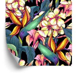 Tapeta Liście Tropikalne Z Kwiatami