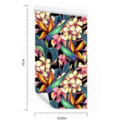 Tapeta Liście Tropikalne Z Kwiatami