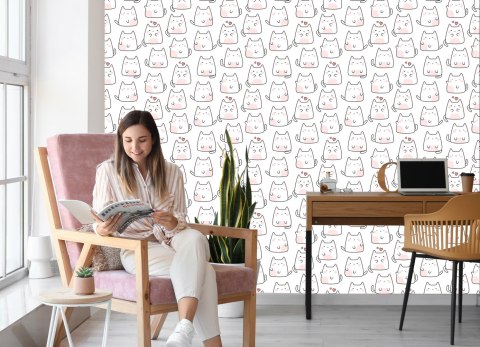 Tapeta Ścienna Dla Dziewczynki Kolorowe Koty Serca