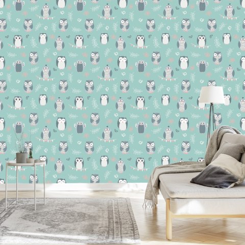 Tapeta Sowy Na Zielonym Tle