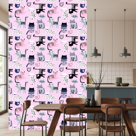 Tapeta Dla Dzieci - Kolorowe Kotki Na Różowym Tle