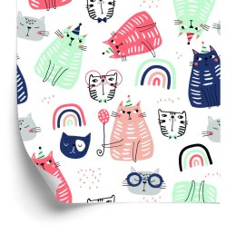 Tapeta Dla Dzieci - Kotki I Tęcza W Stylu Skandynawskim