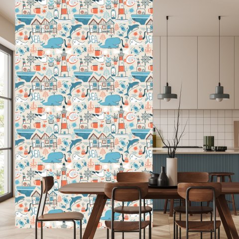 Tapeta Dla Dzieci - Morskie Zwierzęta - Styl Skandynawski