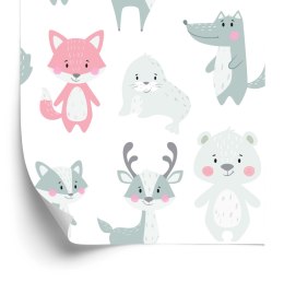 Tapeta Dla Dzieci - Uśmiechnięte Zwierzątka W Pastelowych Barwach