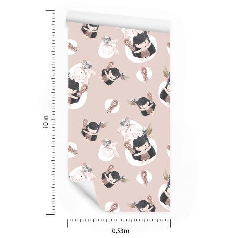 Tapeta Indianki Z Króliczkami I Piórkami