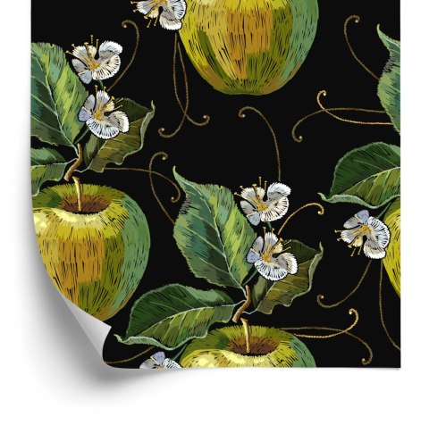 Tapeta Jabłka Z Liśćmi I Kwiatami