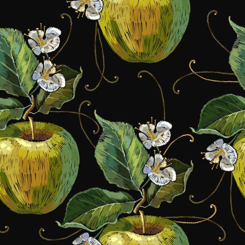 Tapeta Jabłka Z Liśćmi I Kwiatami