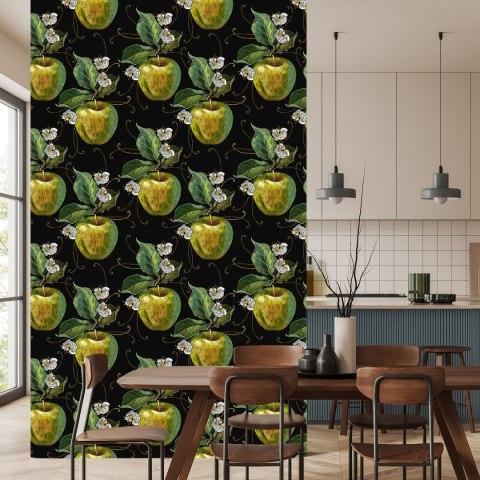 Tapeta Jabłka Z Liśćmi I Kwiatami