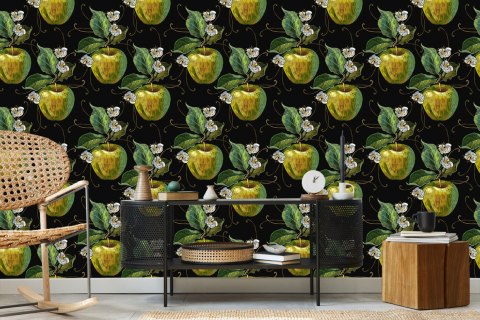 Tapeta Jabłka Z Liśćmi I Kwiatami