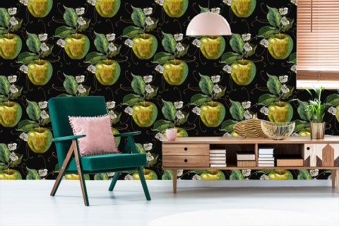 Tapeta Jabłka Z Liśćmi I Kwiatami