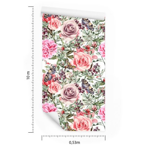 Tapeta Kolorowe Róże I Peonie-Akwarela