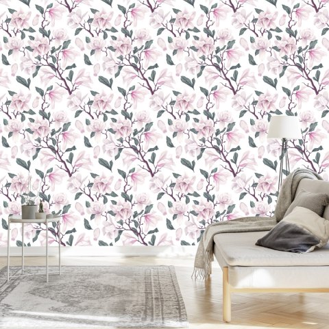 Tapeta Malowane Kwitnące Kwiaty Magnolii