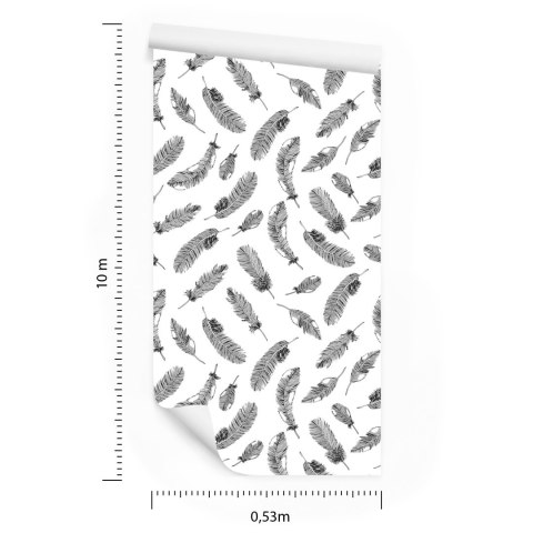 Tapeta Retro - Czarne Pióra Na Białym Tle