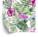 Tapeta Tropikalna - Flamingi, Liście I Kwiaty