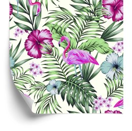 Tapeta Tropikalna - Flamingi, Liście I Kwiaty