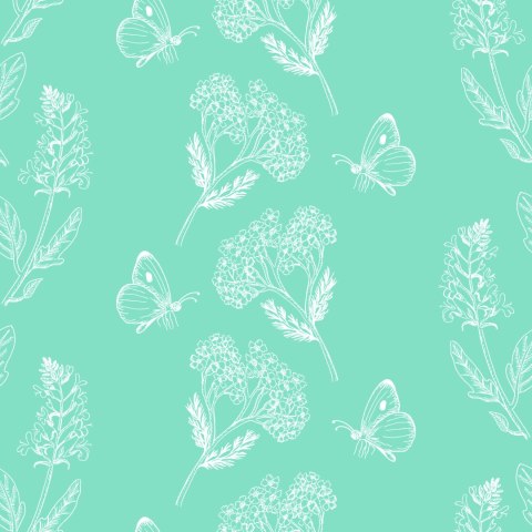 Tapeta Zioła I Motyle Na Turkusowym Tle