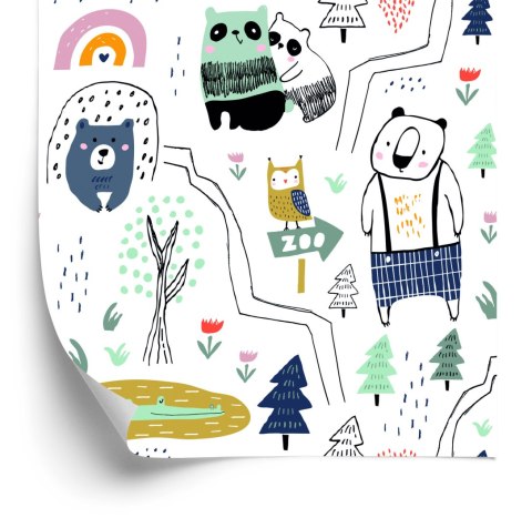 Tapeta Dla Dzieci - Dzikie Zwierzątka - Styl Skandynawski