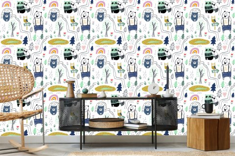 Tapeta Dla Dzieci - Dzikie Zwierzątka - Styl Skandynawski