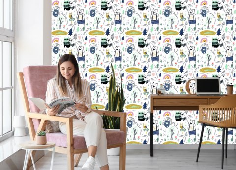 Tapeta Dla Dzieci - Dzikie Zwierzątka - Styl Skandynawski