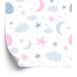 Tapeta Dla Dzieci - Gwiazdki, Chmurki I Księżyce W Stylu Skandynawskim