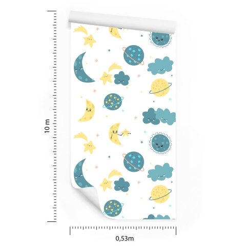 Tapeta Dla Dzieci - Kolorowe Gwiazdy, Planety, Księżyce I Chmury