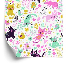 Tapeta Dla Dzieci-Kolorowe Kotki, Pieski I Ptaszki