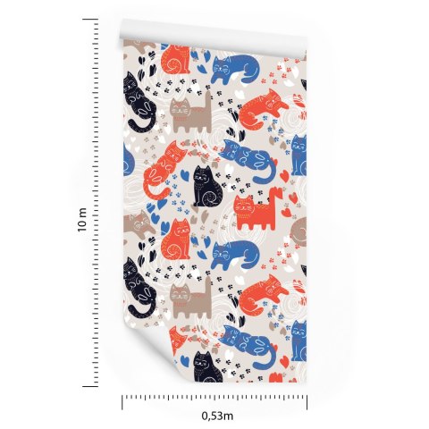 Tapeta Dla Dzieci - Kolorowe Kotki - Styl Skandynawski