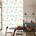 Tapeta Dla Dzieci - Kolorowe Śpiące Gwiazdki, Chmurki I Księżyce