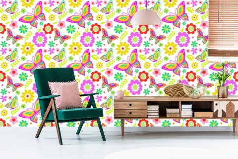 Tapeta Dla Dzieci - Motyle I Kwiaty