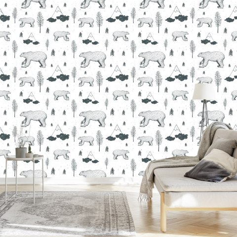 Tapeta Dla Dzieci - Niedźwiadki, Drzewa I Góry