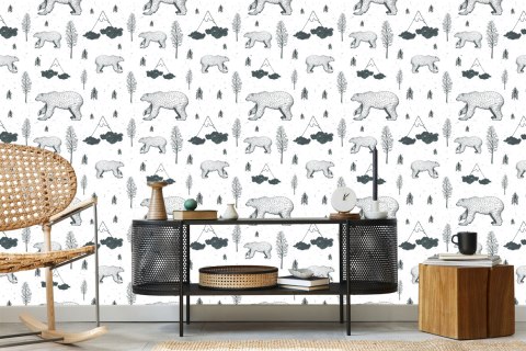 Tapeta Dla Dzieci - Niedźwiadki, Drzewa I Góry