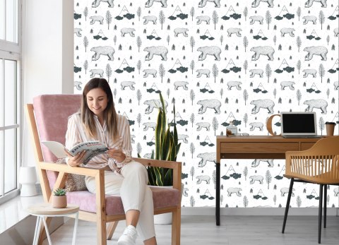 Tapeta Dla Dzieci - Niedźwiadki, Drzewa I Góry