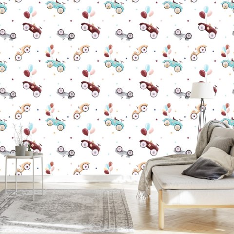 Tapeta Dla Dzieci - Samochody Retro Malowane Akwarelą