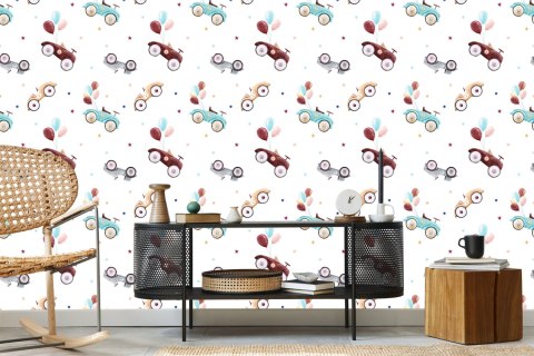 Tapeta Dla Dzieci - Samochody Retro Malowane Akwarelą