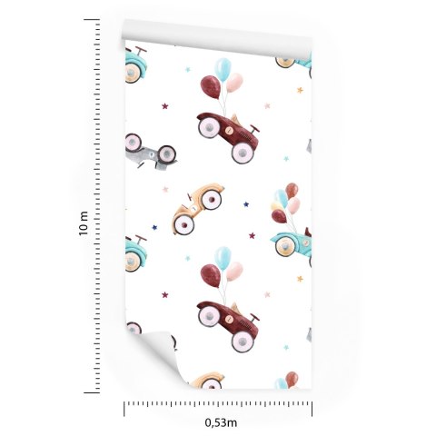 Tapeta Dla Dzieci - Samochody Retro Malowane Akwarelą