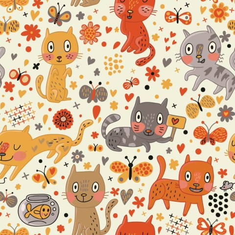 Tapeta Dla Dzieci - Zabawne Kolorowe Kotki