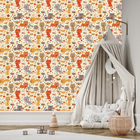 Tapeta Dla Dzieci - Zabawne Kolorowe Kotki