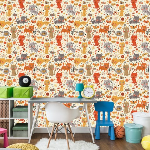 Tapeta Dla Dzieci - Zabawne Kolorowe Kotki