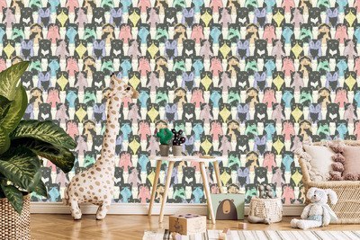 Tapeta Dla Dzieci - Zabawne Kotki - Styl Skandynawski