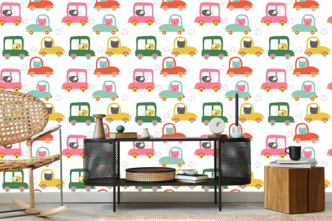 Tapeta Dla Dzieci - Zabawne Zwierzątka I Samochodziki