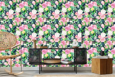 Tapeta Kolorowe Kwiaty I Liście Malowane Akwarelą