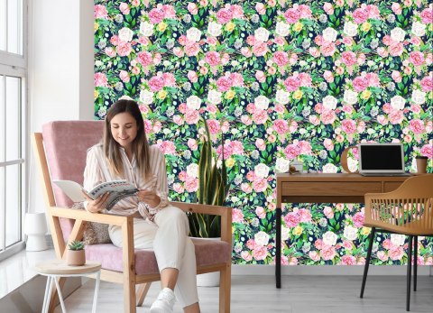 Tapeta Kolorowe Kwiaty I Liście Malowane Akwarelą